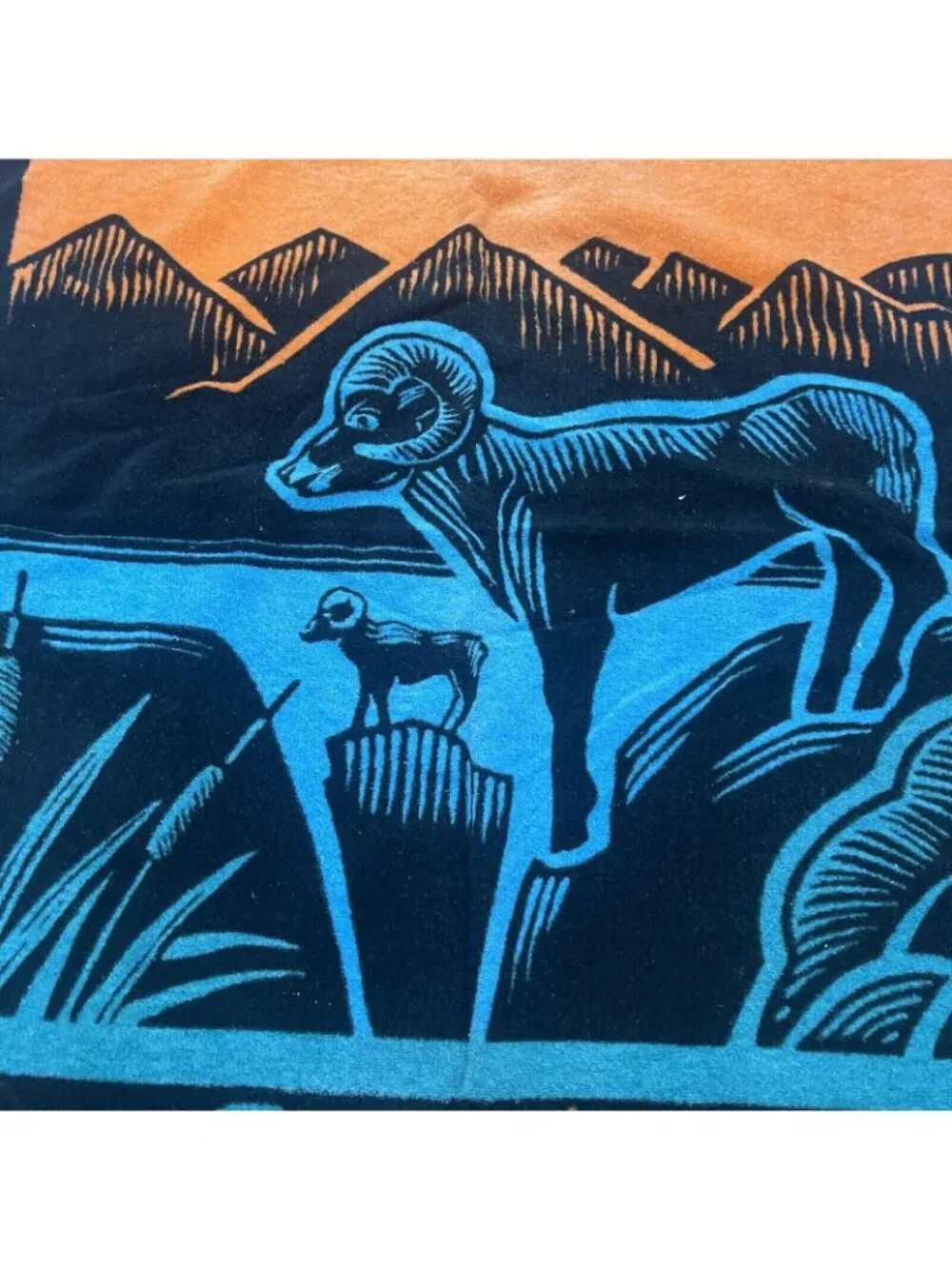 Vintage National Wildlife Federation Beach Towel 90s Sheep Mountain Nature Retro